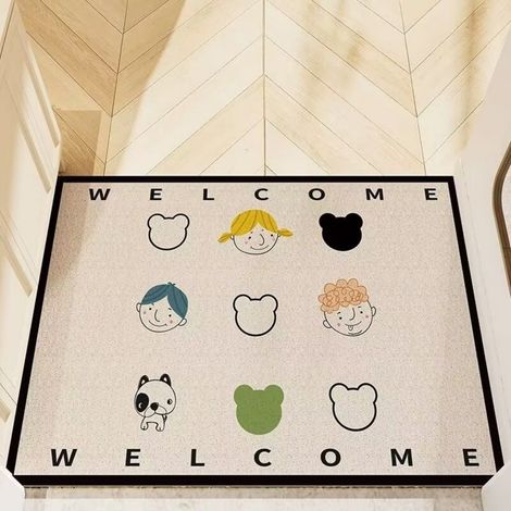 Bienvenue - Version horizontale, 50 x 80 cm, boucle en soie Tapis d'entrée à motifs de dessins animés, résistant aux taches et facile à nettoyer, tapis en tissu à boucles, tapis antidérapant pour l'en (1/5)