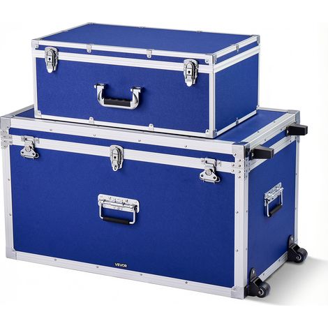 VEVOR Caisses de Transport Lot de 2, Coffre de Rangement a Roulettes avec 3 Poignees Metalliques, Valises pour Voyage, Stockage, Decoration de Salon, Cadenas a Combinaison et Cadre en Metal, Bleues (1/5)