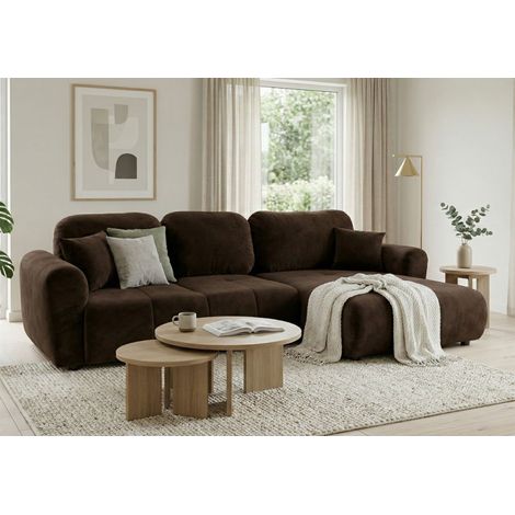 Ecksofa mit Schlaffunktion BRUSK MAX in Stoff Kronos Dunkelbraun Ottomane Rechts (1/5)