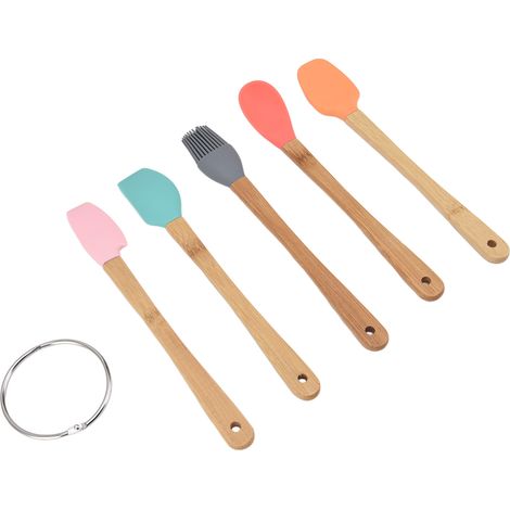 Ensemble de 5 ustensiles de cuisine : pinceau, spatule, coupe-pâte, cuillère, grattoir. Non toxique, durable et imperméable. Manche en bambou. (1/5)