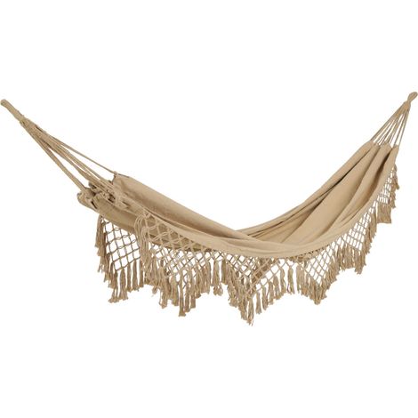 Hamaca Colgante Beige con Flecos Bali Estilo Boho para Exterior J