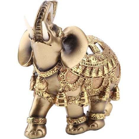 Eosnow Lucky Feng Shui Golden Elephant Statue Skulptur Vermögen Figur Geschenk Home Dekoration (L)