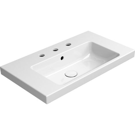 Lavabo en céramique NORM 70x40cm, 3 trous de robinetterie, blanc ExtraGlaze (1/2)