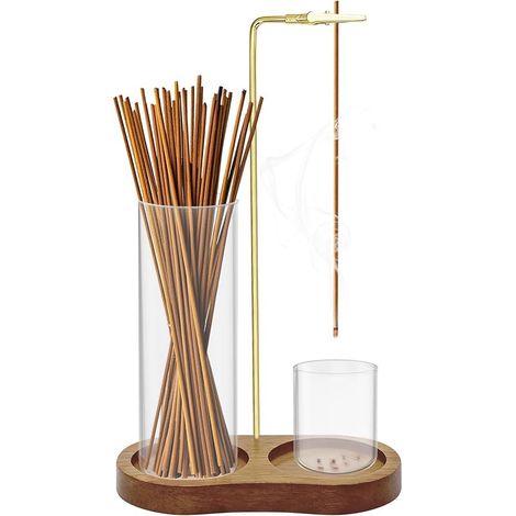 2 en 1 Porte-Encens avec Base Bois, Bâtons Encens Inversé, Récupérateur Cendres Verre Amovible, Brûleur Encens pour Yoga, Spa, Thé, Méditation Zen, Aromathérapie, Décoration Chambre (Marron) (1/5)