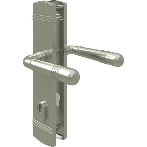 Sicherheitsbeschlag Schutzbeschlag matt vernickelt Drücker / Drücker DIN 10/92