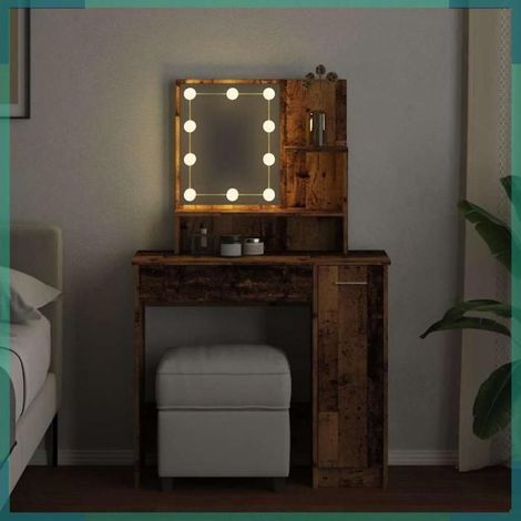 Coiffeuse - 857023 - Vieux bois - Avec miroir et LED - 86,5 x 35 x 136 cm (1/5)