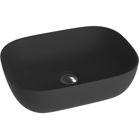 LAVITA Aufsatzwaschtisch Costa Black Aufsatzwaschbecken Rechteckig Waschbecken ohne Überlauf und Hahnloch Aus hochwertigem Porzellan Waschtisch 46x32,5x13,5 cm Schwarz Matt (1/5)