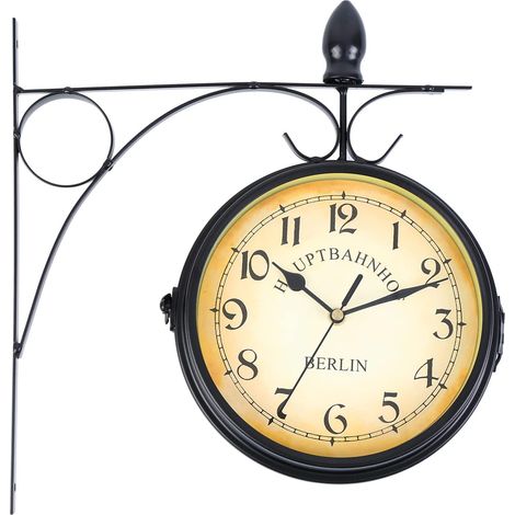 Horloge de Gare Double Face Couleur Noire, Horloge Murale 31 cm 29 cm, Horloge Murale Rétro, Nombre Horloge Murale en Fer, Montre Murale avec Support de Montage (1/5)