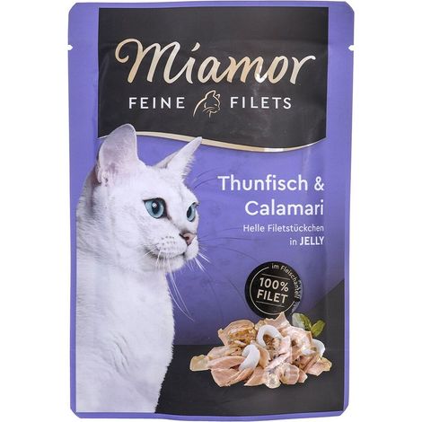 Cibo umido per gatti miamor Feine Filetti di tonno con calamari 24x100g