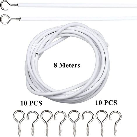 Corde à ressort de 8 mètres, 10 œillets, 10 crochets en forme de point d'interrogation, kit de 10 pièces (1/5)