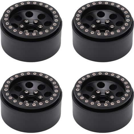 4 pcs jantes métalliques Beadlock 1,9 pouces 8 trous ronds pour essieu SCX10 90046 voiture RC 1/10 noire (1/5)