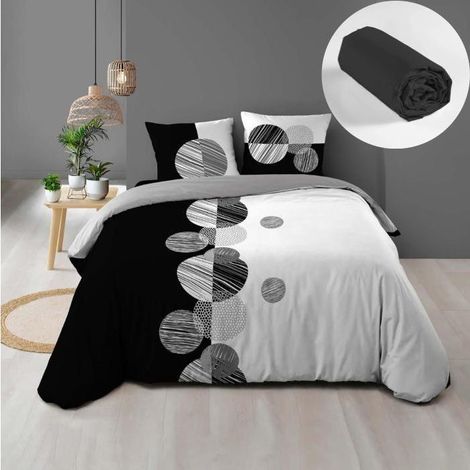 Pack parure de couette 220 x 240 cm Stormi + drap housse (140) Noir (1/4)