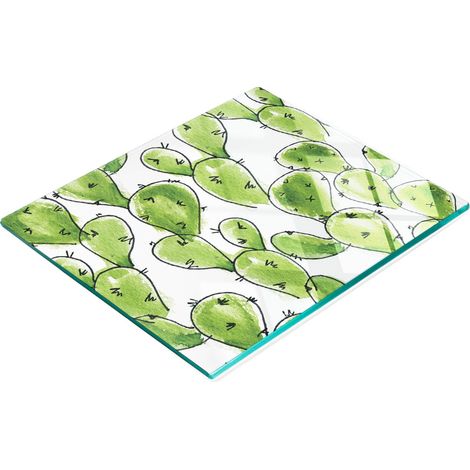 Tabla de cortar de cristal para cocina con estampado de cactus en acuarela, 60x52 cm. (1/5)