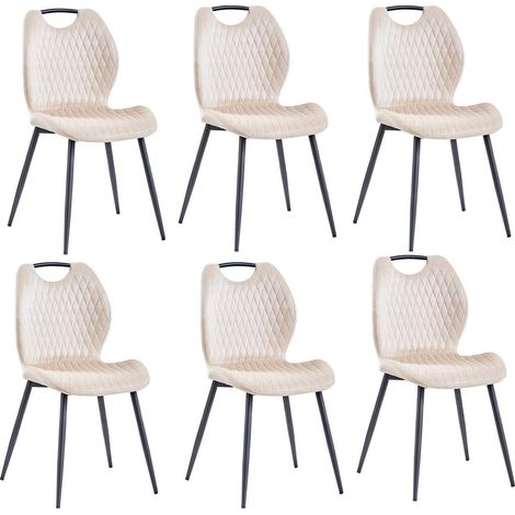 6er-Set Esszimmerstühle, Polsterstühle mit Stoffrückenlehne, Metallbeine, Beige (1/5)
