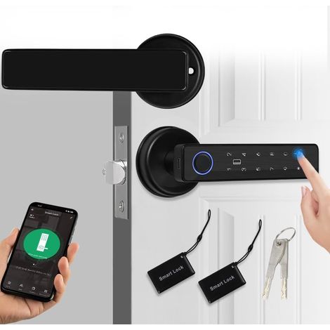 Serrure de Porte Poignée de Porte Électronique Clavier Mot de Passe Serrure Intelligente Empreinte Digitale Biométrique Carte Tactile Porte d’Entrée (1/5)
