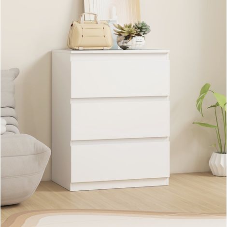 MEUBLIV Weiße Kommode mit 3 Schubladen ohne Griffe 60 x 40 x 79 cm (1/5)