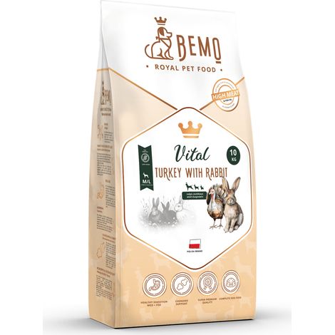 Bemo Vital - cibo secco per cani che rinforza il sistema immunitario, con tacchino e coniglio, per cani di piccola e media taglia (S/M) 15 kg