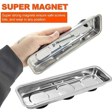 Ensemble de 3 Pièces Outils Mecanique Automobile2026528mm Rectangle Boite Aimantée, Acier Inoxydable Boîtes à Outils Magnétiques, Tablette Magnétique (1/3)