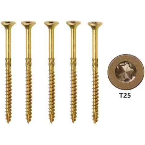 4.5mm Vis À Bois T25 Autotaraudeuses En Acier Au Carbone Torx Jaune Avec Tête Plate Zinguée À Usage Multiple Pour Le Bois (100 Pièces) Taille : 4.5mm X 45mm-RAPANDA