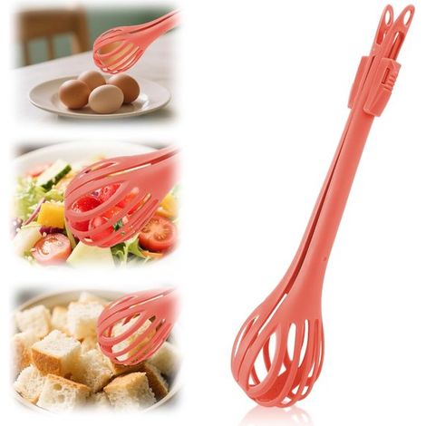 Batidora manual multifuncional para huevos y pinza para alimentos，utensilio de cocina 2 en 1 para batir y sujetar (1/5)