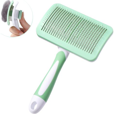 Brosse autonettoyante pour enlever les poils de chiens et de chats, adaptée aux poils d'animaux, des poils courts aux poils longs (vert clair) (1/4)
