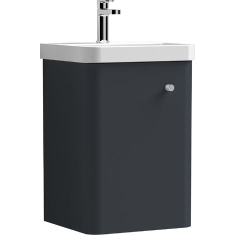 Balterley Flashbrook Modern Bathroom Wall Hung 1 Door Vanity Unit Basin, Dark Grey, 405mm (1/5)