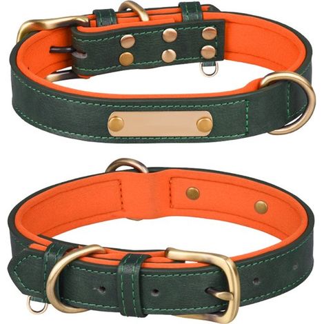 Collar individual para perro, de alta calidad, duradero y cómodo, con forro en contraste, talla XS, verde oscuro. (1/4)