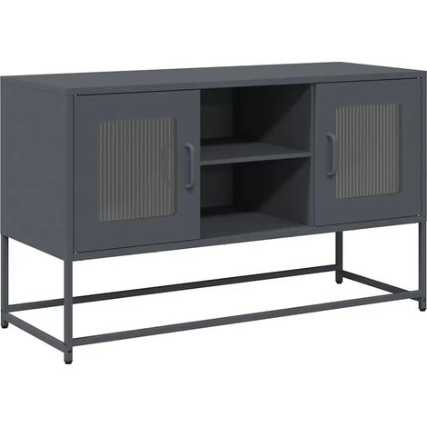 Meuble TV avec grand espace de rangement 100,5 x 39 x 60,5 cm style industriel finition mate en acier anthracite (1/5)