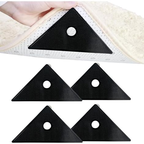Lot de 4 sous-tapis antidérapants en gel polyuréthane extra forts - Auto-adhésifs - Lavables - Sans résidus - Antidérapants pour tapis - Noir (1/5)