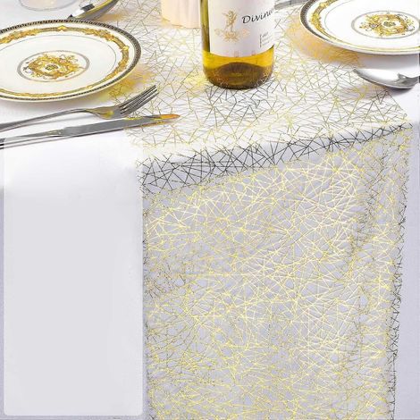 Nappe en maille dorée 28 x 275 cm, chemin de table léger et luxueux pour décoration de fête et de mariage