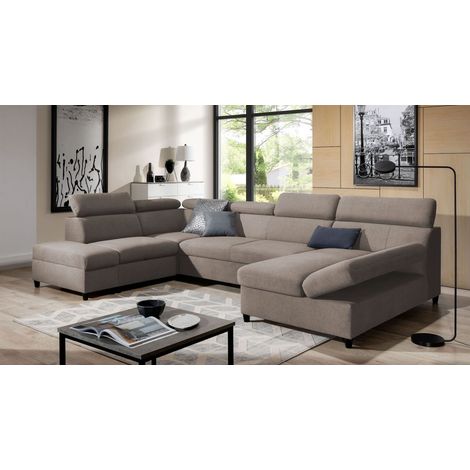 Wohnlandschaft Schlafsofa Sofa ANTON in Stoff Esito Sand Ottomane Rechts (1/4)