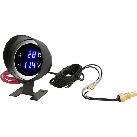 Manomètre numérique rond de température d'eau avec voltmètre LED CC 9V-36V et éclairage bleu pour voiture, moto et quad (1/5)