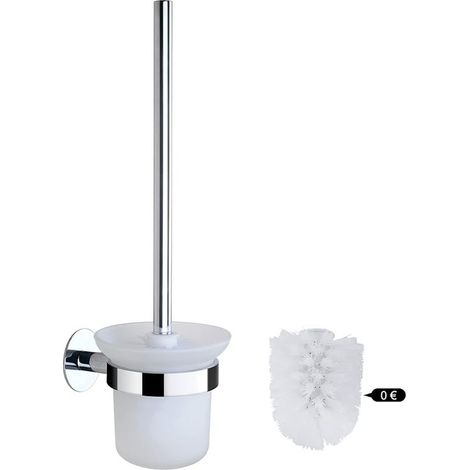 Brosse de toilette, brosse de toilette et porte-balai, ensemble de brosses de nettoyage de salle de bain, brosse de toilette en acier inoxydable et verre argenté (montage mural) (1/3)