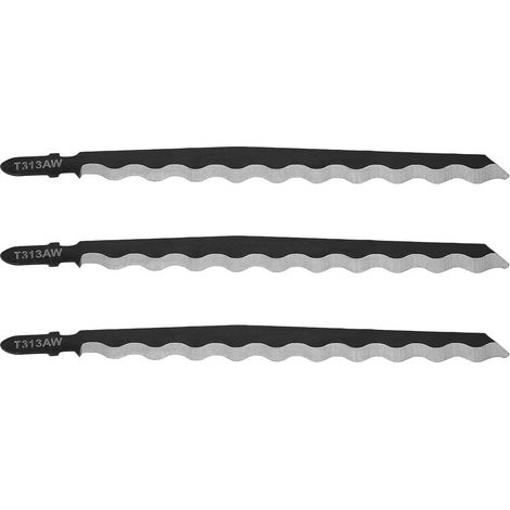 Lot de 3 lames de scie sauteuse T313AW avec tige en T HCS - Matériau souple - Lame de scie sauteuse pour couper du carton, du cuir, du tapis, longueur totale 152 mm, épaisseur 1 mm, longueur (1/5)