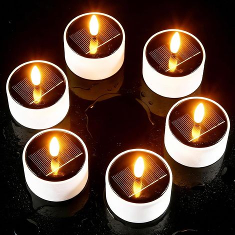 Lot de 6 Bougies LED Solaire, 6x5cm Bougies LED étanches Solaires, Fausse Bougie Chauffe Plat Solaires, Bougies Chauffe-Plat Solaires étanches à LED pour Terrasse, Jardin, Camping, Décoration Chambre (1/5)