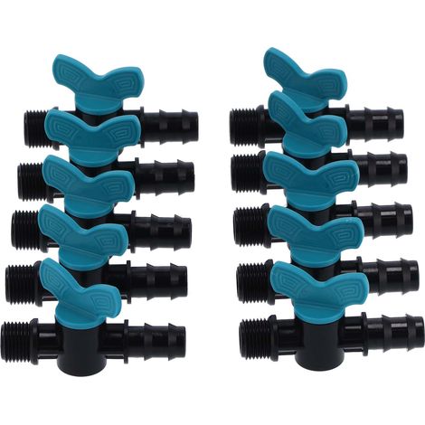 50 vannes de dérivation d'irrigation à filetage mâle 25 x 3/4 pouces en plastique pour fournitures de jardin. (1/5)