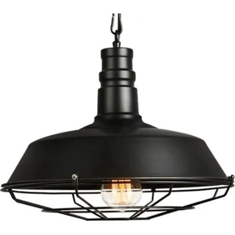 U-Do Suspension Abat-jour en Métal avec Grille Lampe Style Rétro Industriel Eclairage Decoratif 36CM Noir (1/4)