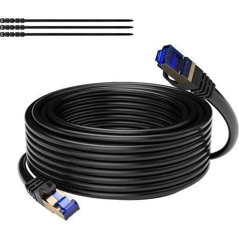 30m CAT7 Utilisation en extérieur Câble réseau Ethernet,SFTP RJ45 à enfouissement direct,imperméabl,,Câble Ethernet 10 Gigabit,LAN et Patch,POE - Noir,avec 15 attaches de câble (1/5)