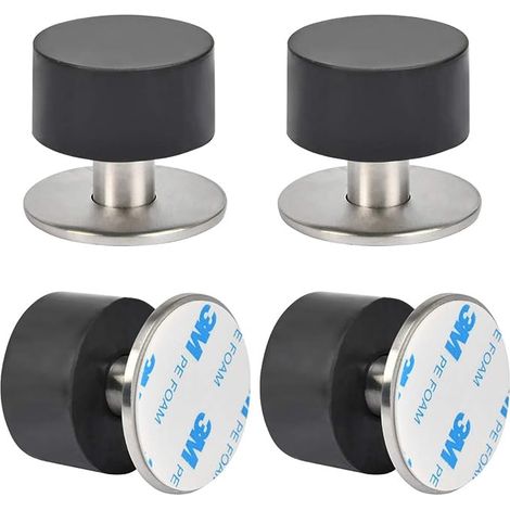 Kaelt - Lot de 4 butées de porte adhésives en acier inoxydable avec caoutchouc résistant aux chocs pour montage mural ou au sol avec ruban adhésif double face 3M ou vis – Aucun perçage nécessaire. (1/5)