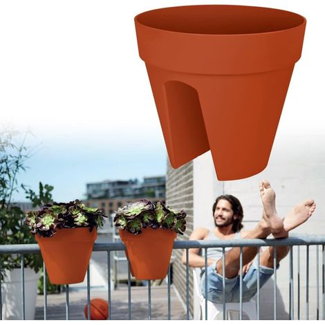 Lot de 2 pots de fleurs en plastique recyclé – Effet terre cuite – 28 x 25 cm – Rond – Avec réserve d'eau – Pour balcon et jardin (1/3)