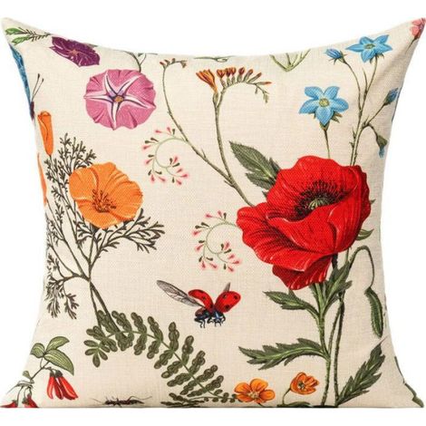 Set de 4 housses coussin 45x45 cm motifs fleurs jardin style ferme printemps été, décoration extérieure et intérieure pour (1/4)