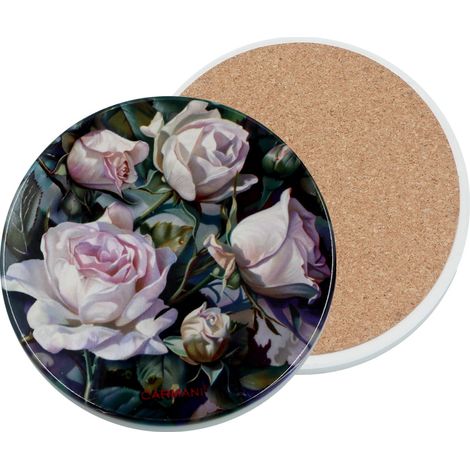 Carmani, sottobicchiere rotondo in ceramica - fiori (1/3)