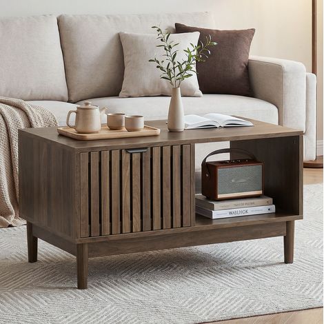Table basse en noyer avec niche et étagères ouvertes, 80x50x45 cm (1/5)