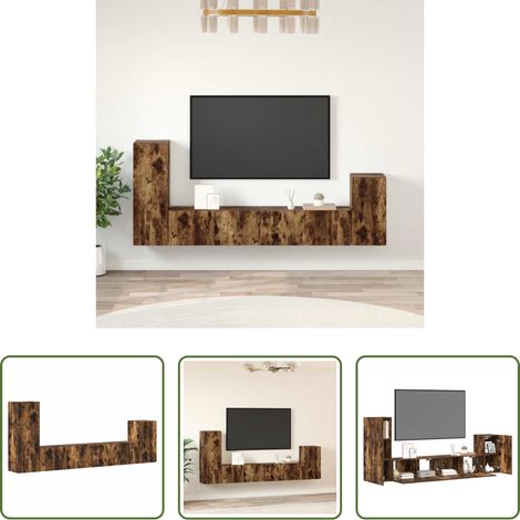 vidaXL Wandmontage -  4-tlg. TV-Schrank-Set Räuchereiche Holzwerkstoff (1/5)