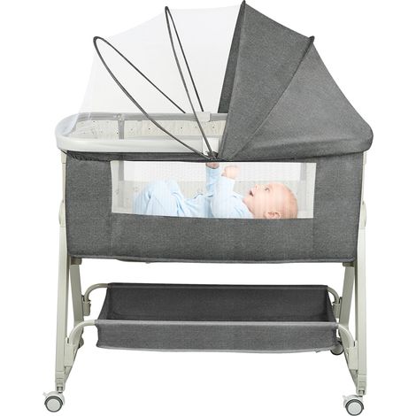 Haloyo® 4-in-1 Faltbar Beistellbett Baby, Babybett, 6 Höhenverstellbar Stubenwagen Baby mit Rollen,Kinderbett von 1 bis 36 Monaten, grau (1/5)