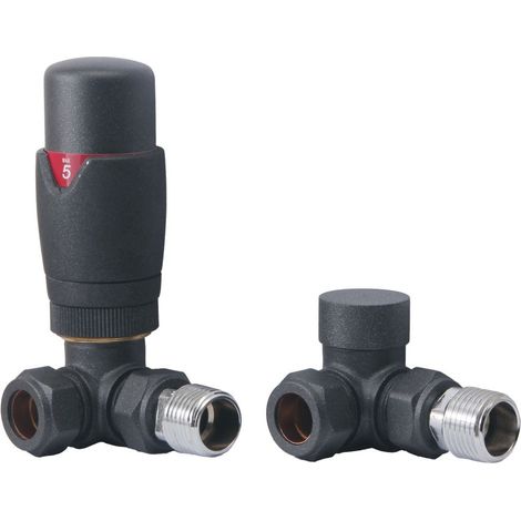 Signature Round Thermostatic Corner Radiator Valve Pair - Anthracite