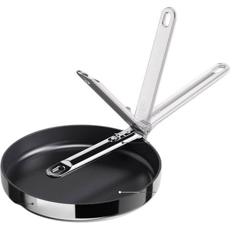 Padella Space Steel de 24 cm, Joseph Joseph, padella antiaderente, uso versatile, manico pieghevole, rivestimento in ceramica salutare, adatta all'induzione, colore acciaio inox