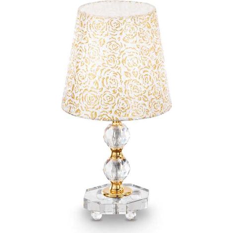 Ideal Lux Queen - Lámpara de mesa pequeña 1 luz Dorada con decoración de cristal, E27