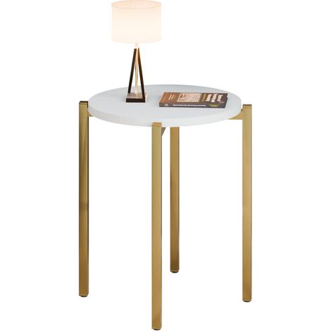 Table de chevet ronde moderne 35 x 35 x 46 cm en métal doré (1/5)