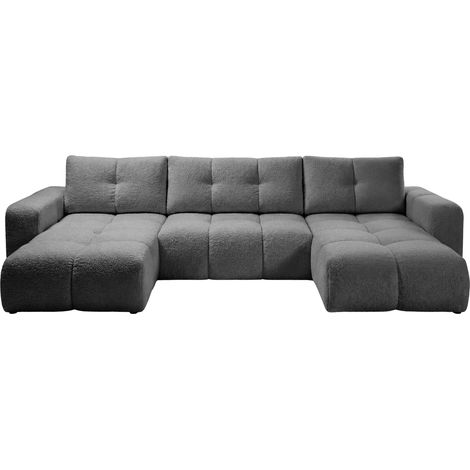 CONSTANCE - Canapé panoramique convertible tissu chenille 5 places - Gris foncé
